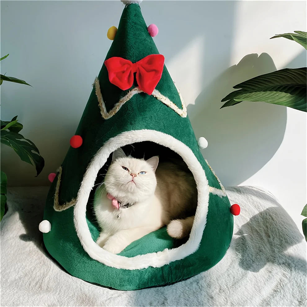 Christmas Tree Cat Bed – Festive Design with Non-Slip Base