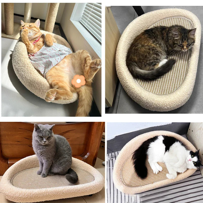 2-in-1 Warm Cat Bed & Sisal Scratching Pad – Cozy & Durable!