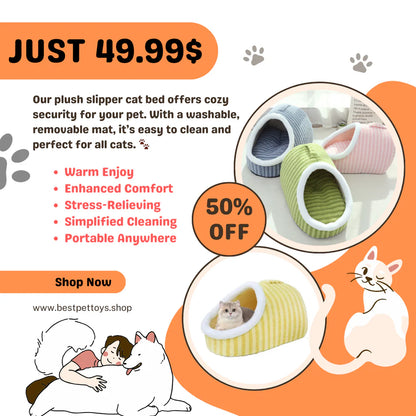 Cozy Slipper Cat Cave – Covered Hideaway Bed for Indoor Cats