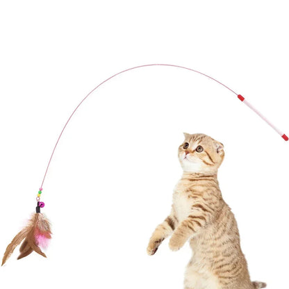 Interactive Feather Bell Wand – Fish-Shaped Cat Teaser with Steel Wire