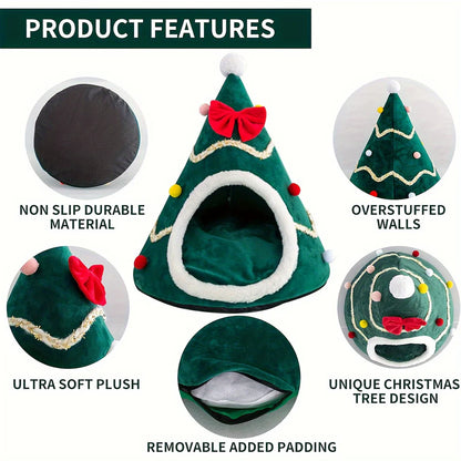 Christmas Tree Cat Bed – Festive Design with Non-Slip Base