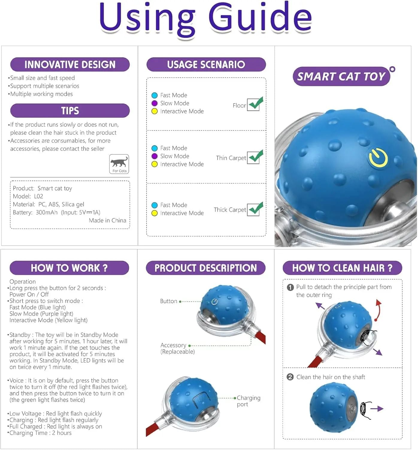 Interactive Cat Toys Ball for Indoor Cats Fast Rolling on Carpet