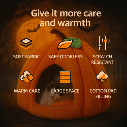 Spooky Pumpkin Cat Cave – Cozy Halloween Nest for Cats & Small Dogs
