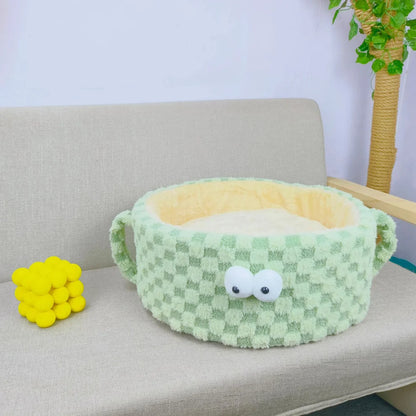 Round Eyelet Sponge Pet Kennel – Warm Bed for Cats & Small Dogs